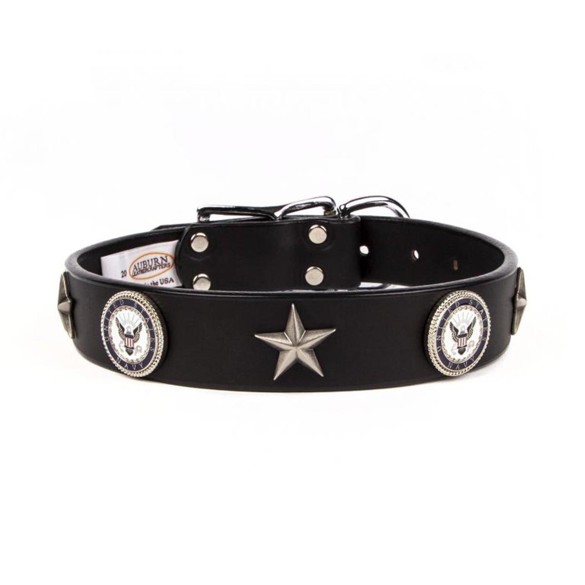 Auburn Leathercrafters Emblem Dog Collar - Navy