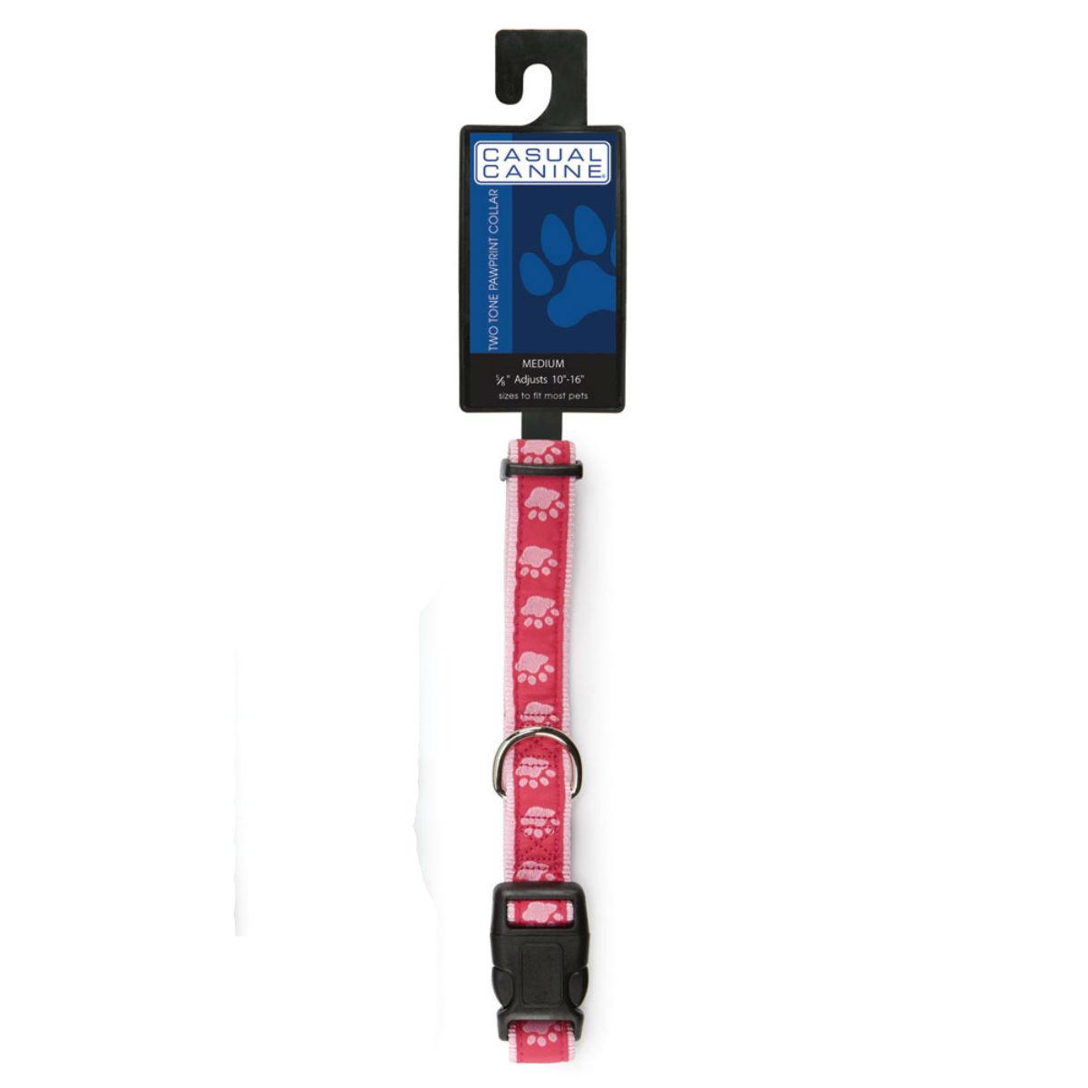 Casual Canine Two-Tone Pawprint Dog Collar - Pink