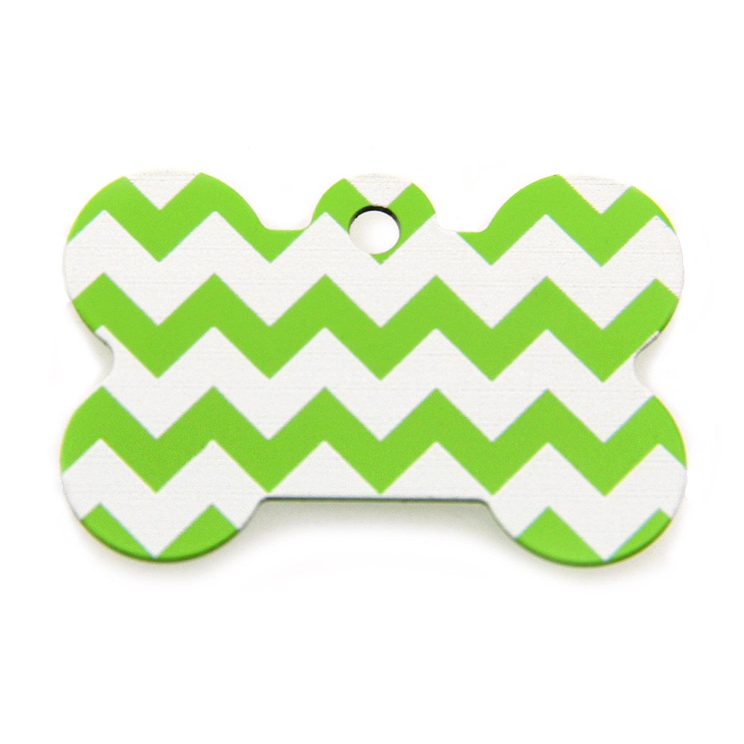 Chevron Bone Large Engravable Pet I.D. Tag - Green