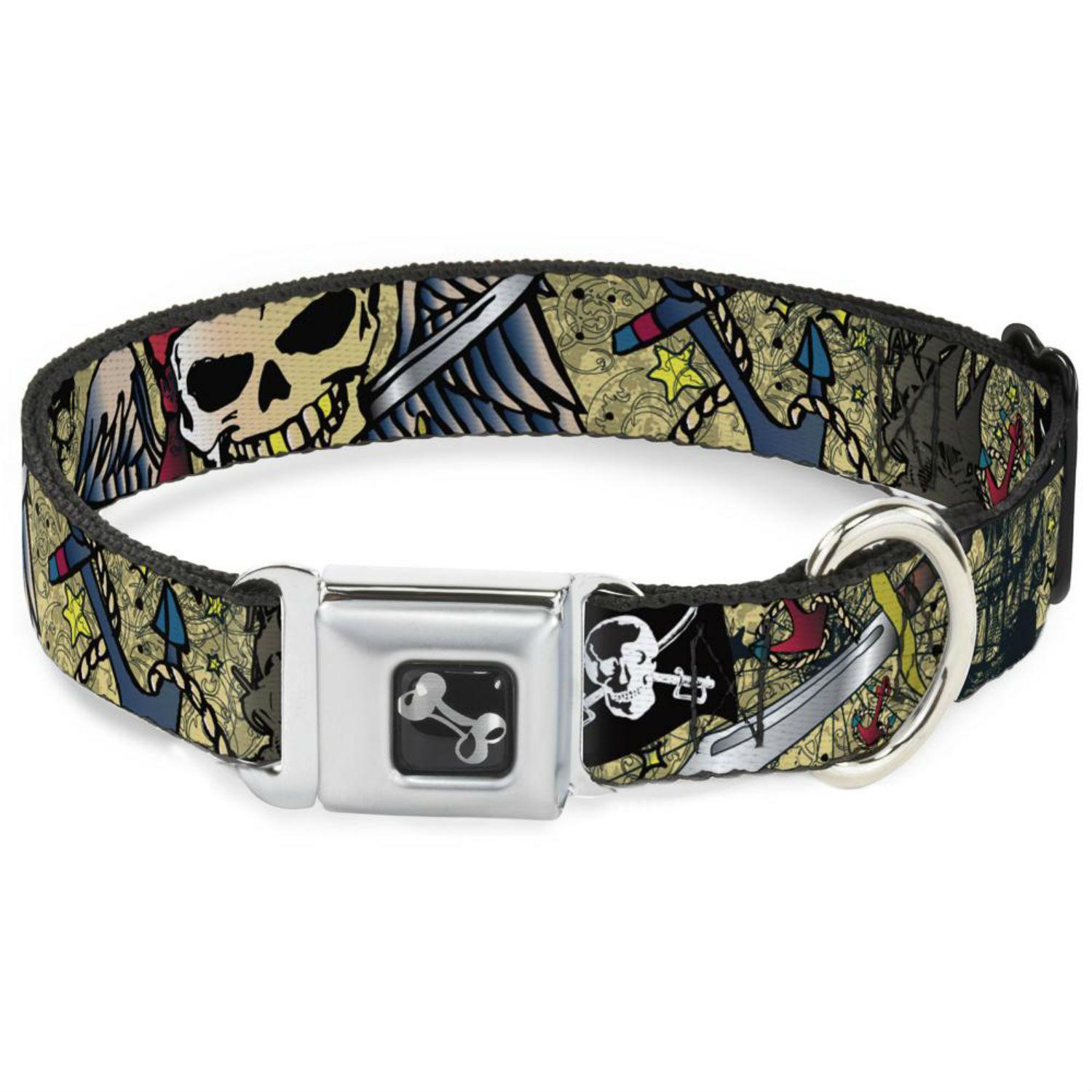 Dead Men Tell No Tales Seatbelt Buckle Dog Collar by Buckle-Down - Tan