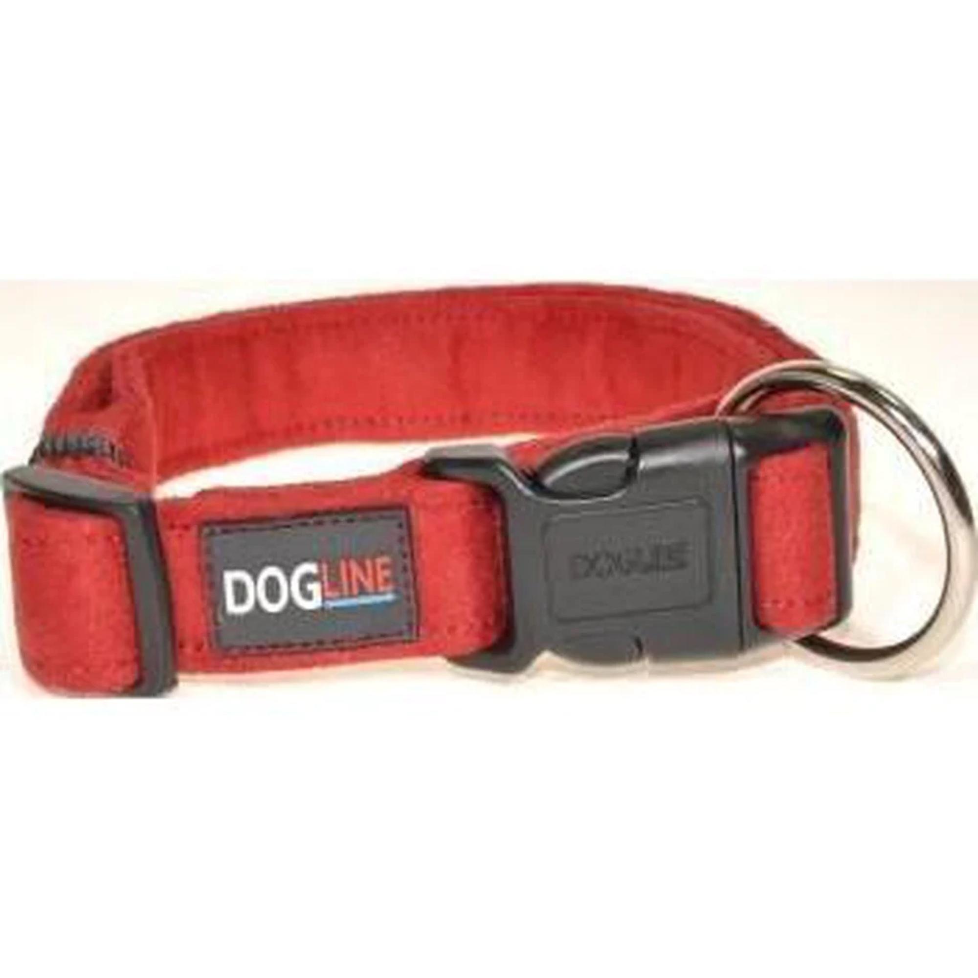 Dogline Flat Microfiber Dog Collar - Red