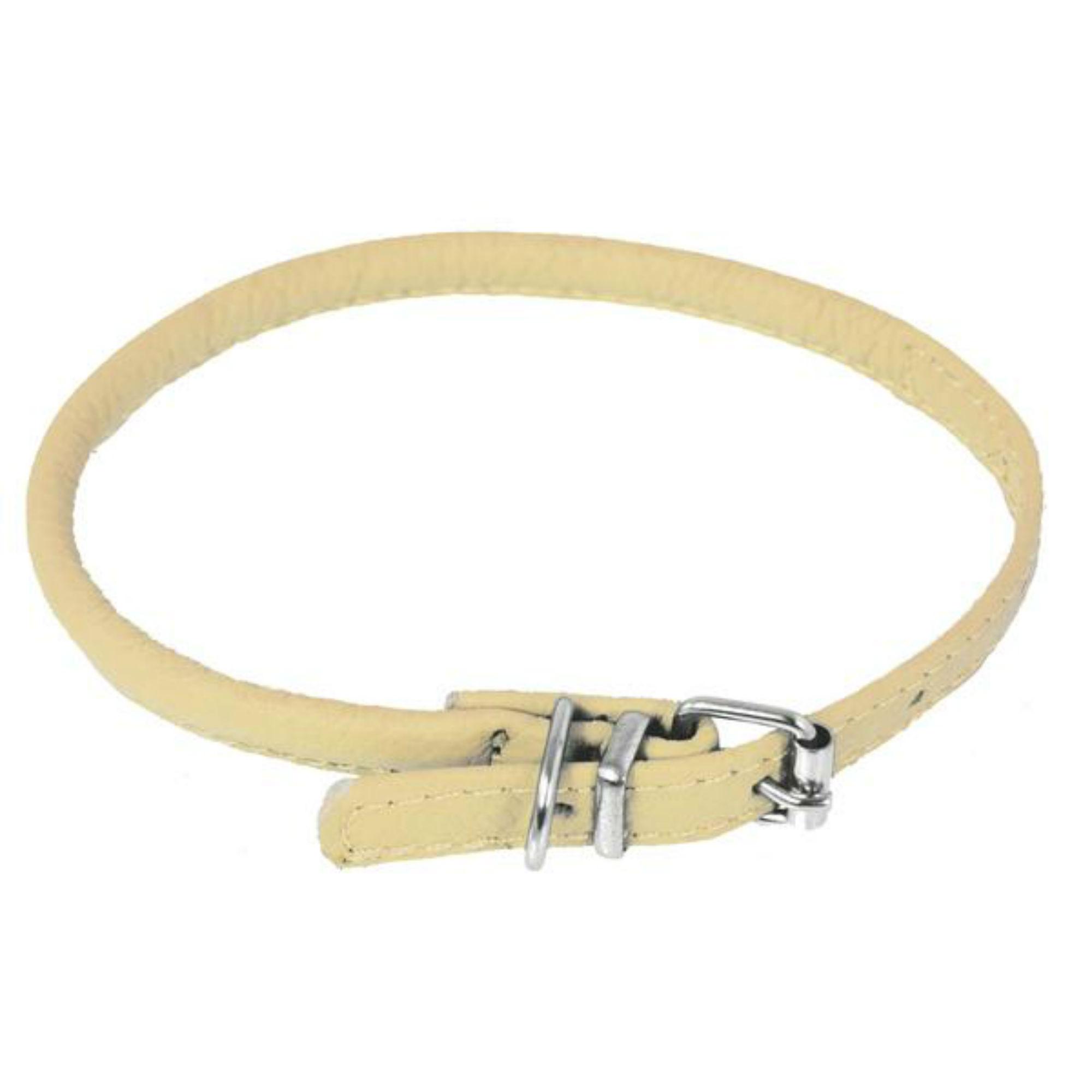 Dogline Soft Leather Round Dog Collar - Beige