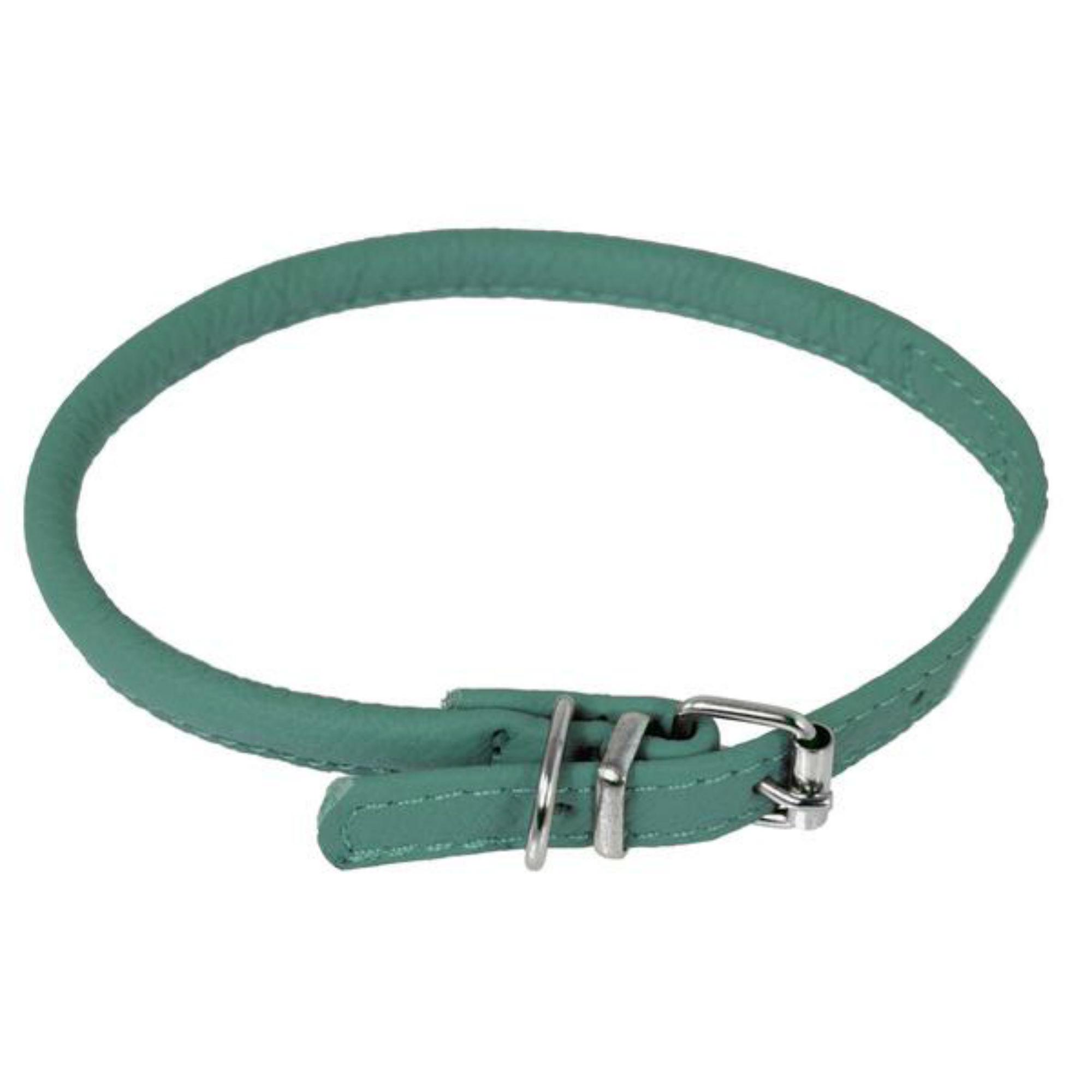 Dogline Soft Leather Round Dog Collar - Teal