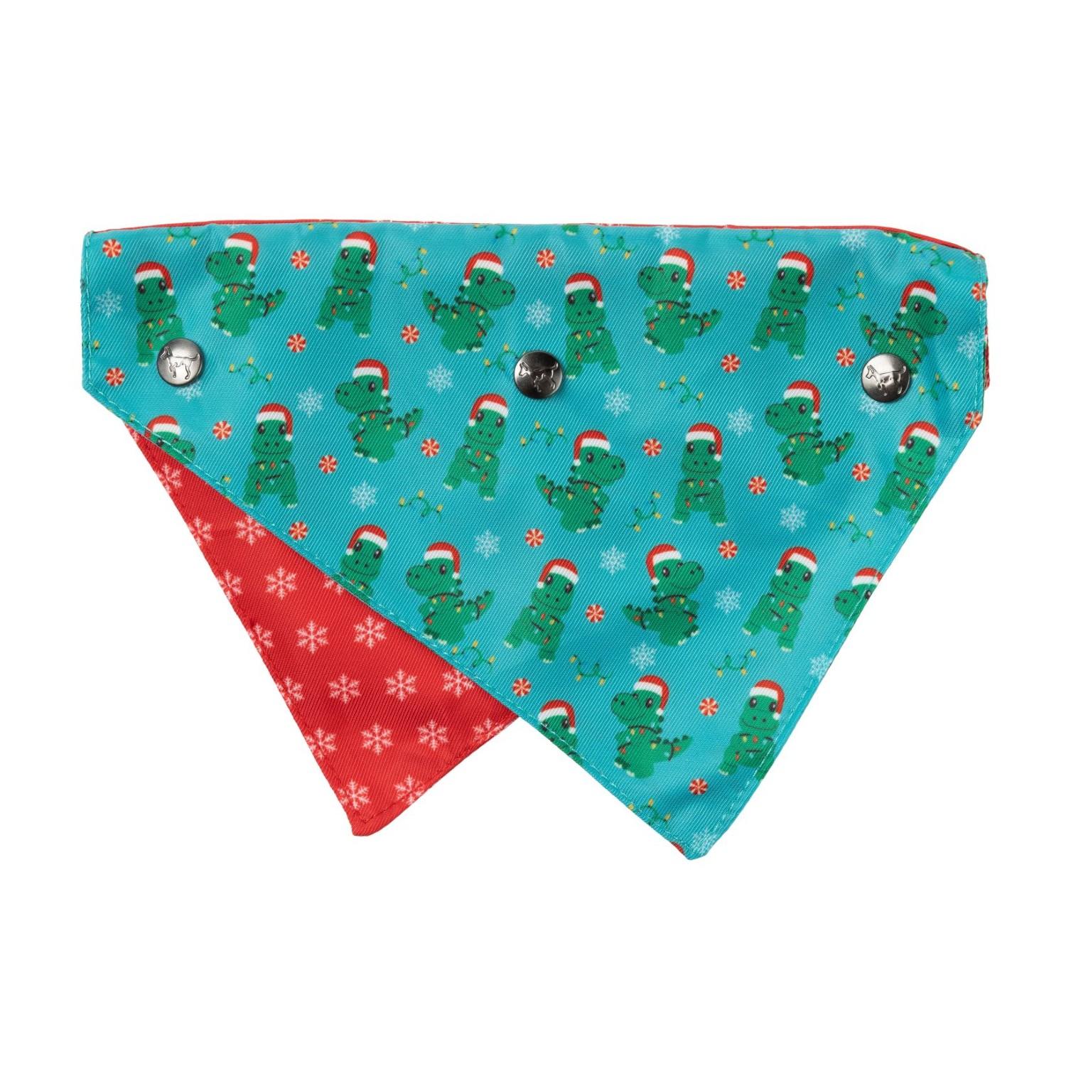 FuzzYard Holiday Reversible Dog Collar Bandana with Studs - Tree Rex