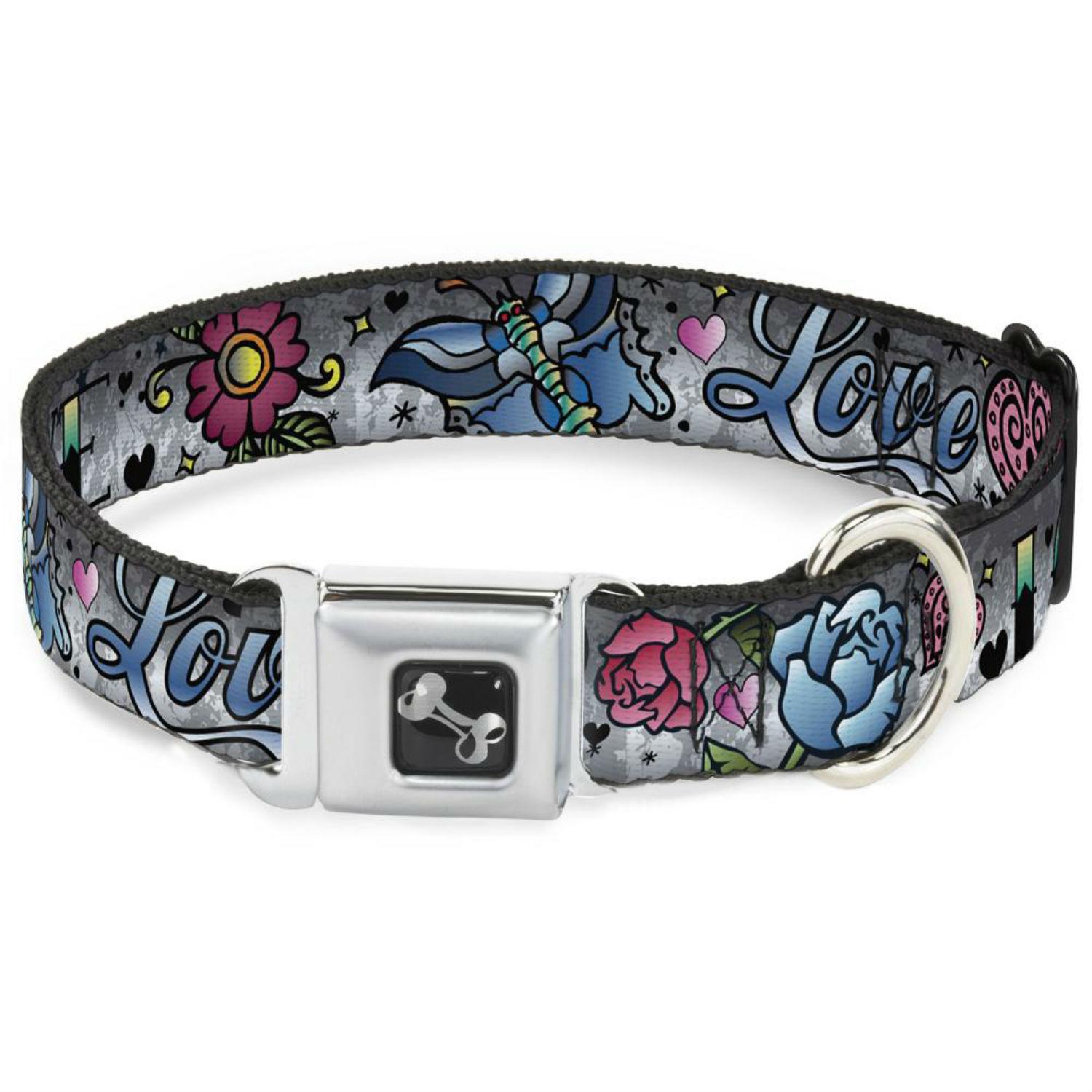 Love Love Seatbelt Buckle Dog Collar by Buckle-Down - Gray