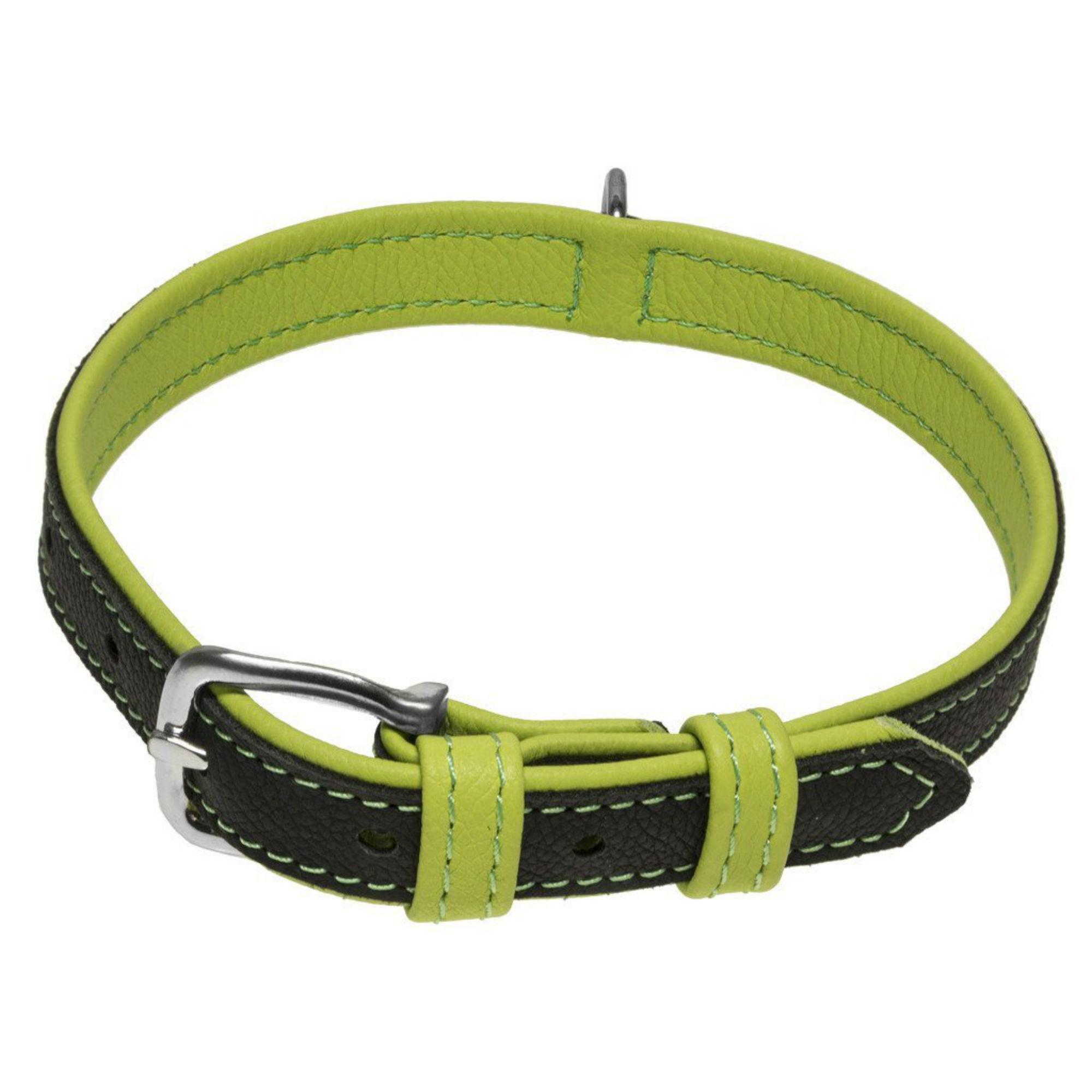 Soft Leather Dual Color Dog Collar - Lime Green