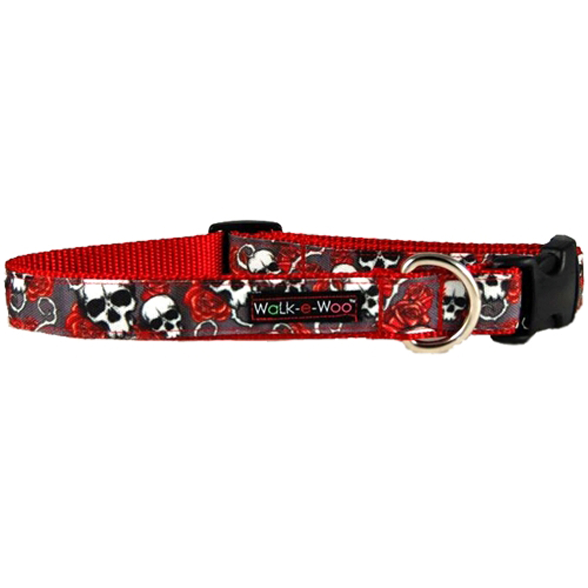 WaLk-e-Woo Skulls n' Roses Dog Collar - Red