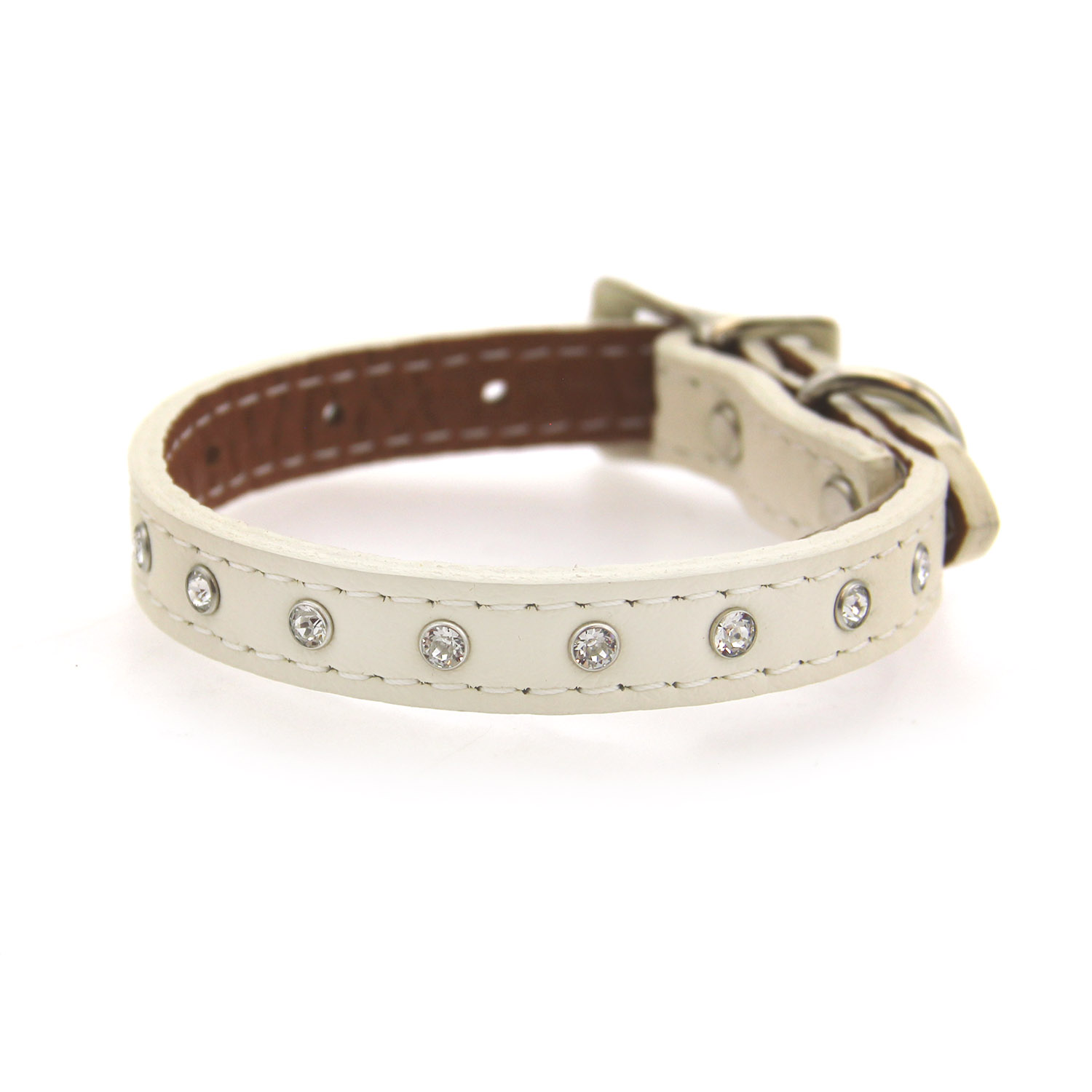 Auburn Leathercrafters Tuscan Crystallized Leather Dog Collar - White