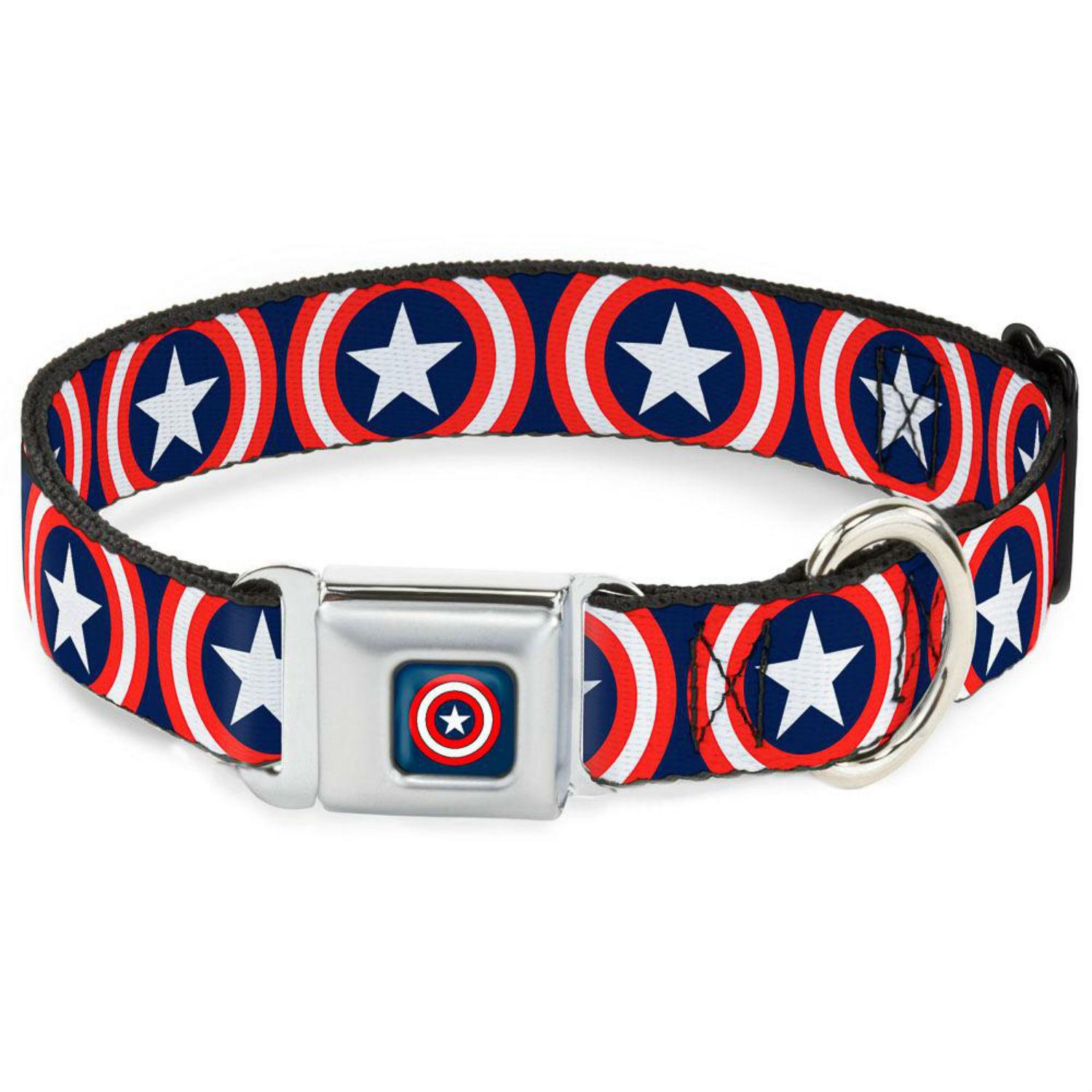Captain America Shield Seatbelt Buckle Dog Collar by Buckle-Down - Navy