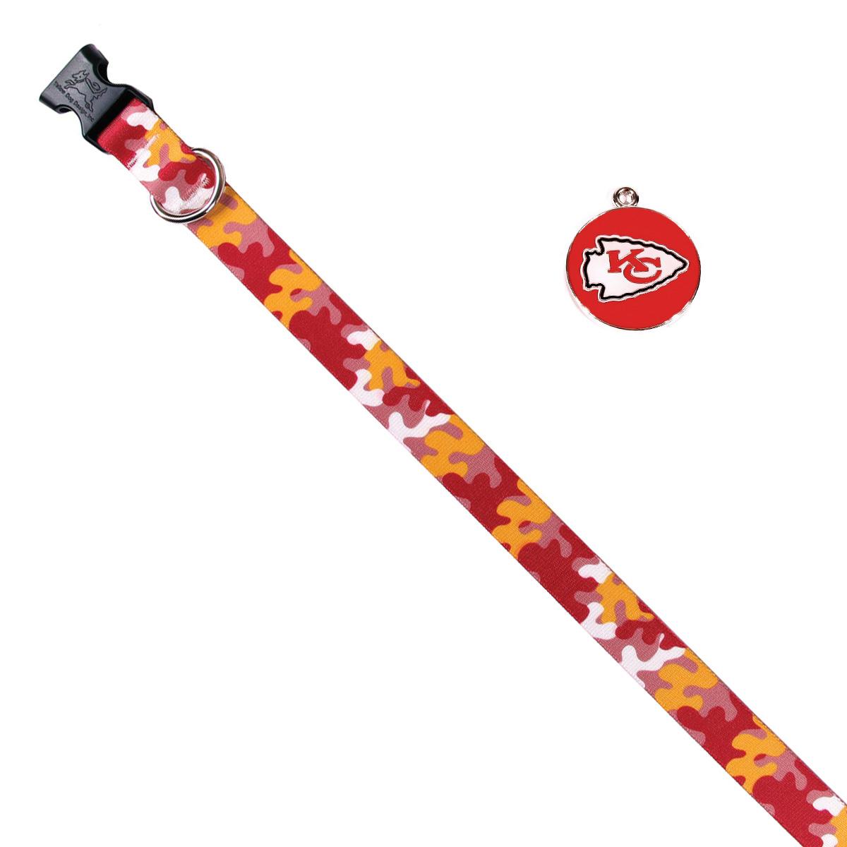Kansas City Chiefs Team Camo Dog Collar and Tag by Yellow Dog