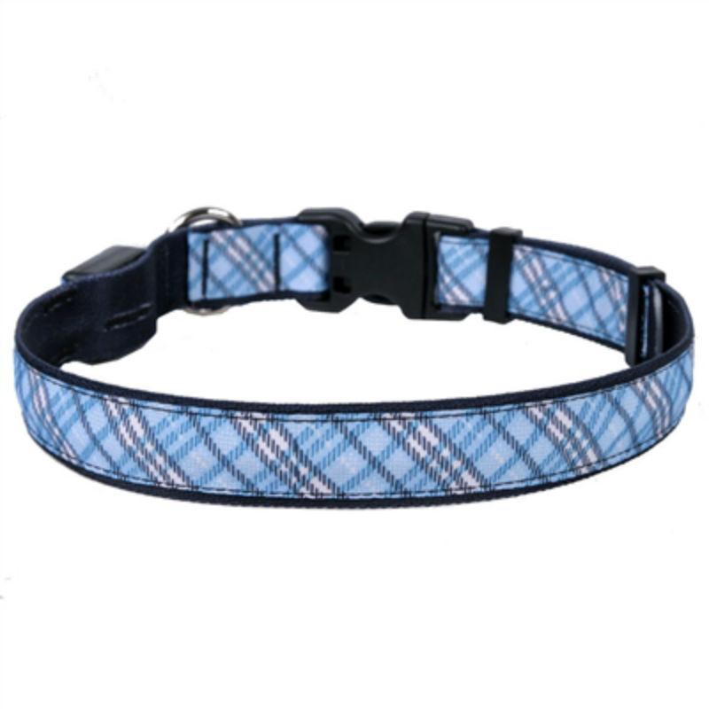 London Plaid Orion LED Dog Collar by Yellow Dog - Light Blue