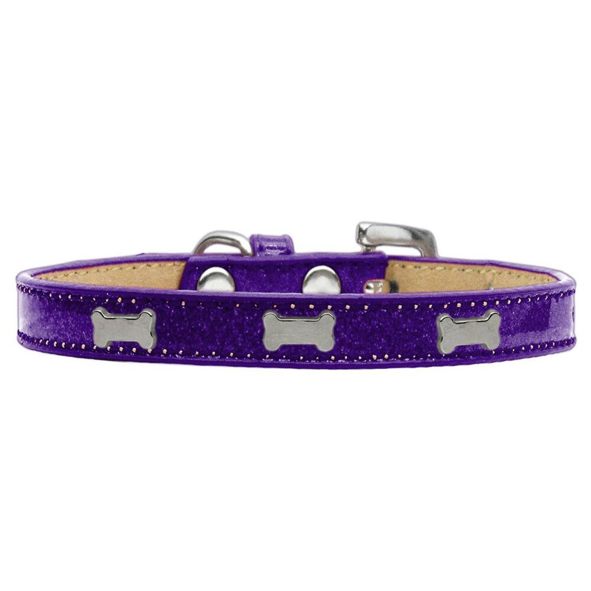 Silver Bone Widget Dog Collar - Purple Ice Cream