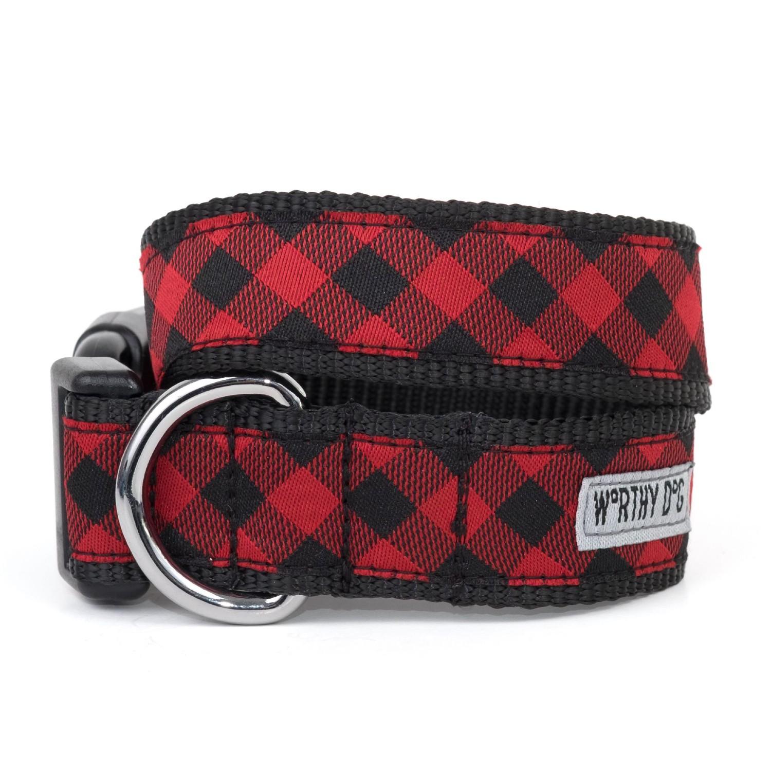Worthy Dog Bias Buffalo Plaid Dog Collar - Red
