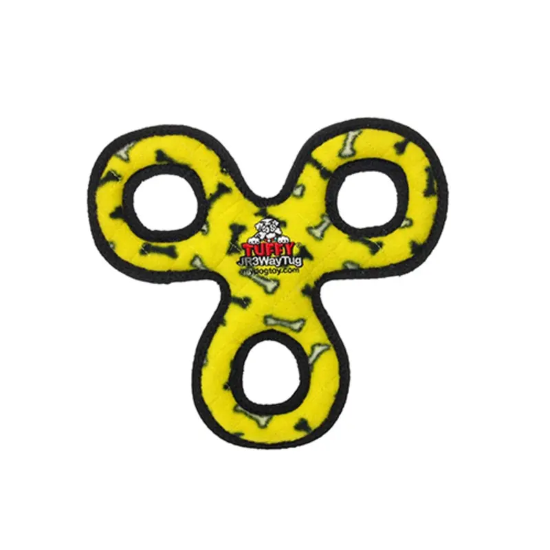 Tuffy's Jr 3 Way Tug Dog Toy - Yellow Bone