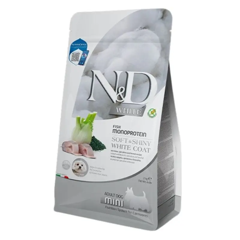 Farmina N&D White Coat Dry Dog Food - Sea Bass, Kelp, & Fennel, Mini Kibble - 4.4lb