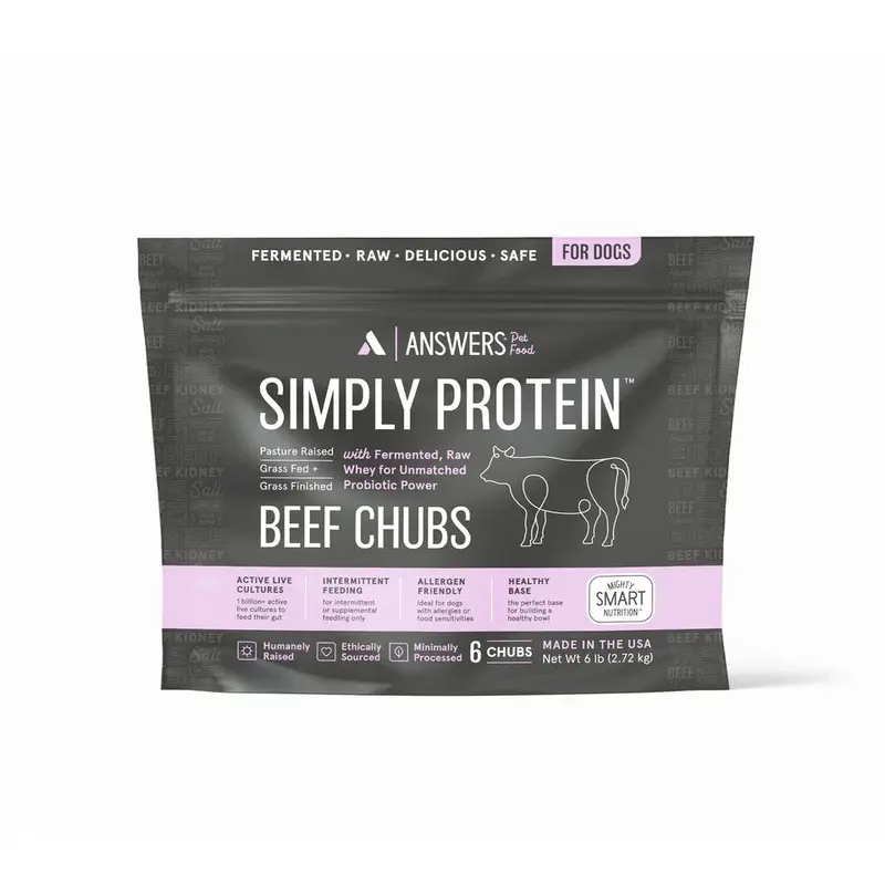 Answers Simply Protein Frozen Raw Dog Food - Beef Chubs - 6lbs