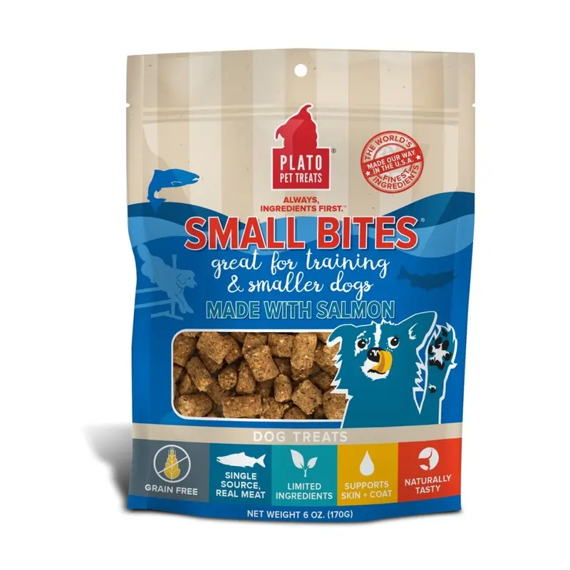 Plato Small Bites Salmon Meaty Morsel Dog Treats 6Oz