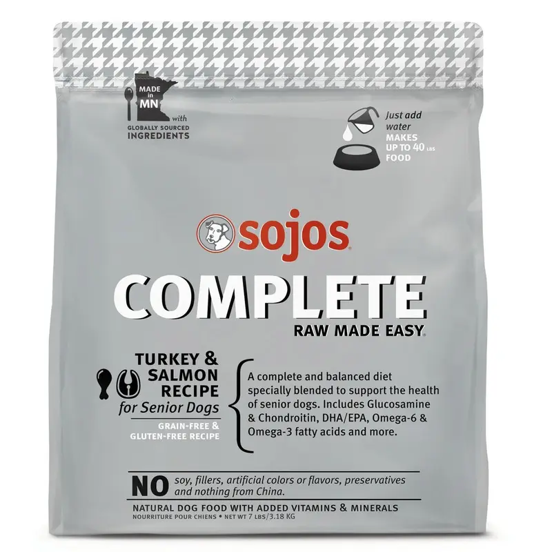 Sojo's Complete Senior Grain Free Turkey & Salmon Recipe Dog Food 7lb