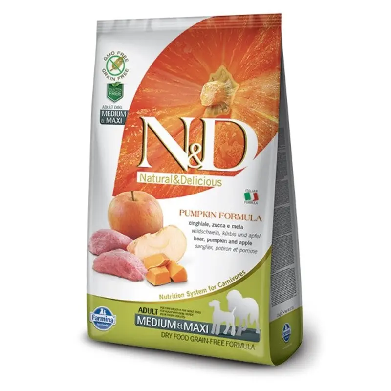 Farmina N&D Pumpkin Grain-Free Dry Dog Food - Boar & Apple, Medium/Maxi Kibble - 5.5lb