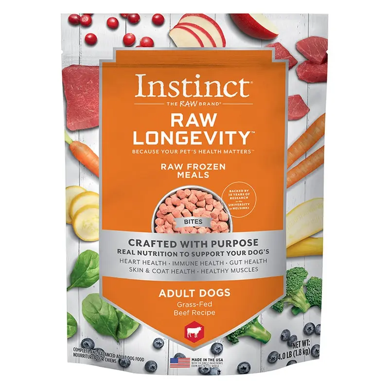 Instinct Raw Longevity Frozen Bites Grass-Fed Beef Dog Food 4lb
