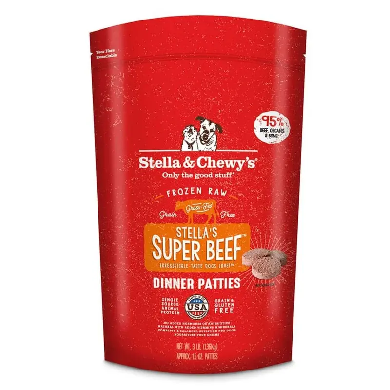 Stella & Chewy's Stella's Super Beef Frozen Raw Dinner Patties Dog Food 3lb