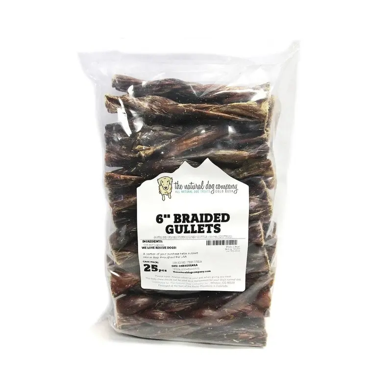 Natural Dog Company Bully 6" Braided Gullets 25Pk