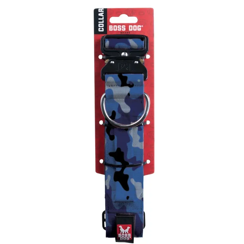Boss Dog Tactical Collar 1.5" Wide 17"-22" Large Camo Blue