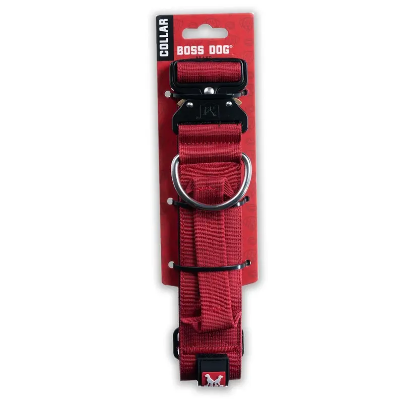 Boss Dog Tactical Collar 1.5" Wide 17"-22" Large Solid Red