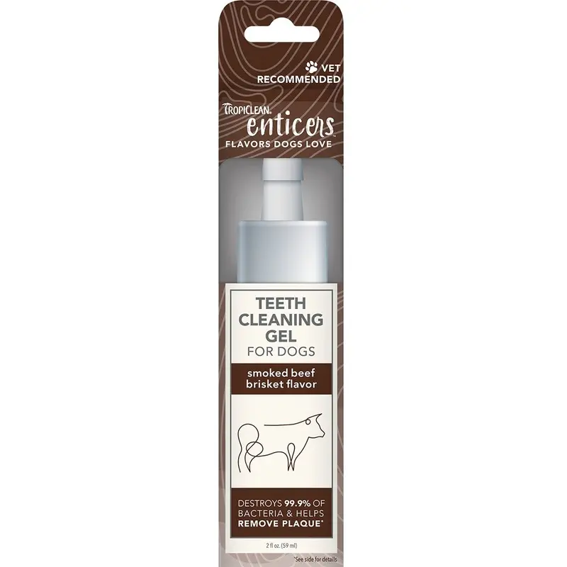 Tropiclean Enticers Teeth Cleaning Gel for Dogs Smoked Beef Brisket Flavor 2oz