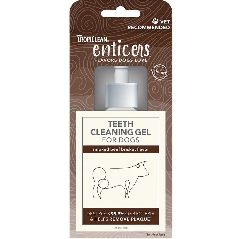Tropiclean Enticers Teeth Cleaning Gel for Dogs Smoked Beef Brisket Flavor 4oz