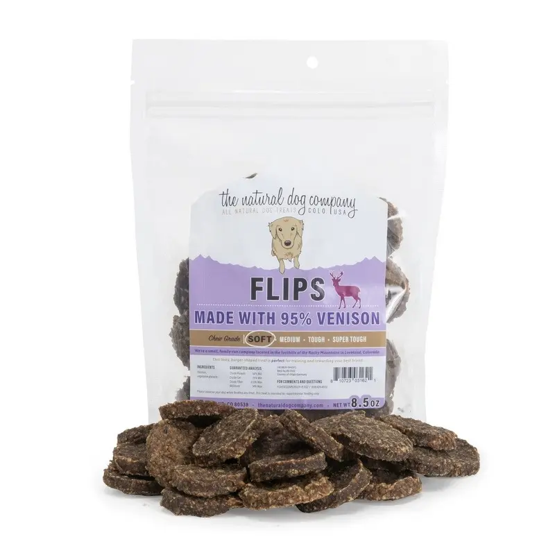 The Natural Dog Company Venison Flips Dog Treats 8.5OZ
