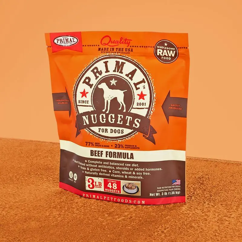 Primal Raw Frozen Nuggets Beef Formula Dog Food 3lb