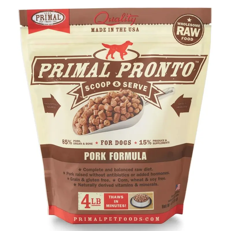 Primal Raw Frozen Pronto Pork Formula Dog Food 4lb