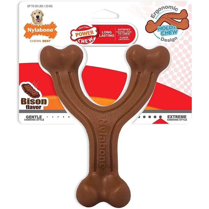 Nylabone Ergonomic Hold & Chew Wishbone Power Chew Durable Dog Toy Bison Large/Giant