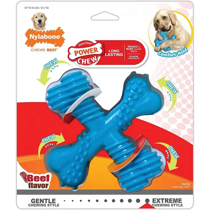 Nylabone Power Chew X-Shaped Dog Bone Chew Toy Beef Large/Giant
