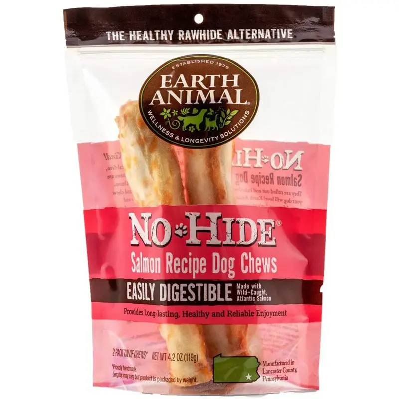 Earth Animal No-Hide Salmon Chews 7" Dog Treats 2 Pack