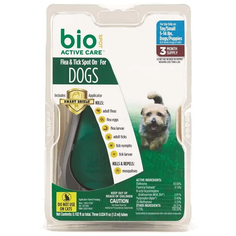 Bio Spot Flea & Tick Spot On for Dogs 5-14lb 3 Month Pack with Applicator