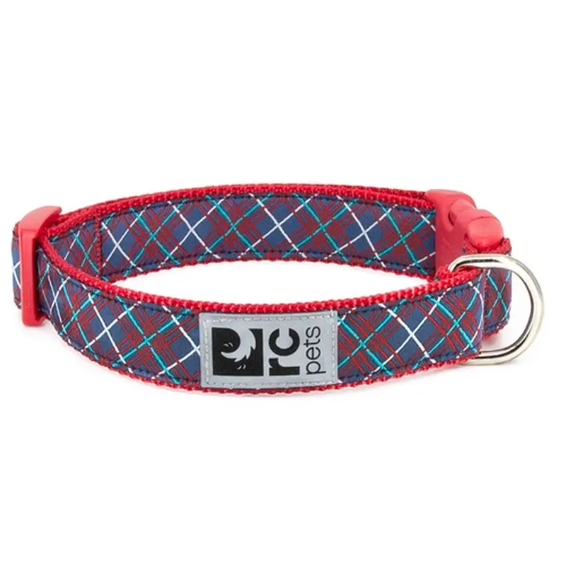 RC Pets Clip Dog Collar Navy Tartan Large 1" Width 15"-25" Neck