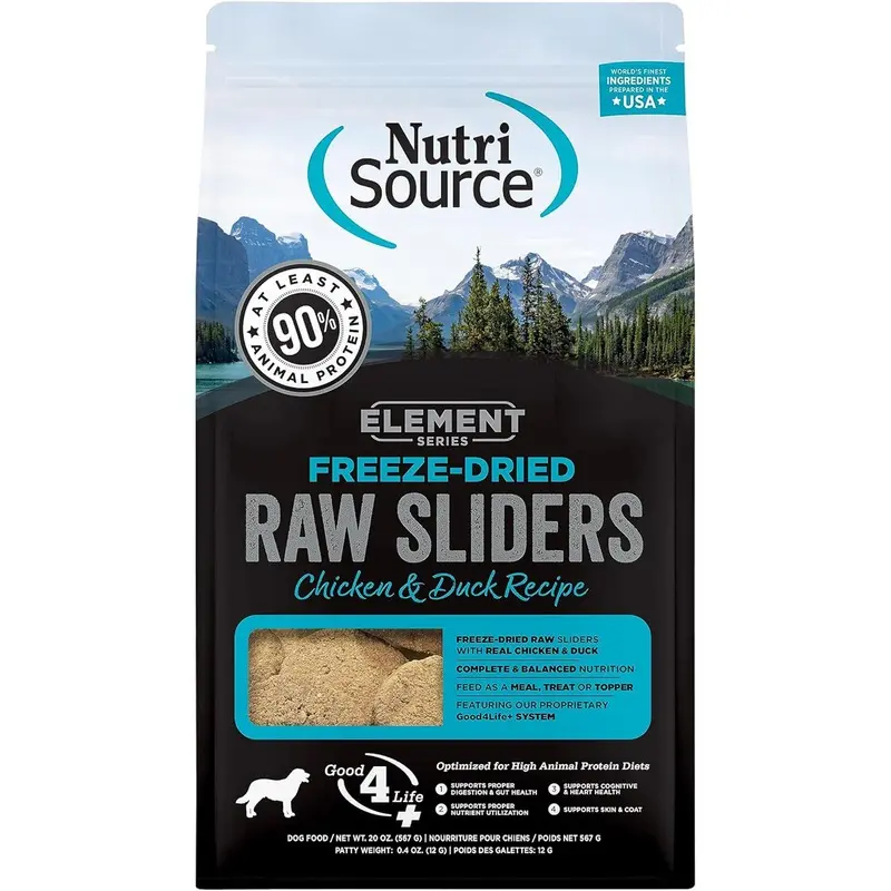 NutriSource Element Series Freeze-Dried Chicken Duck Raw Sliders for Dogs 20oz