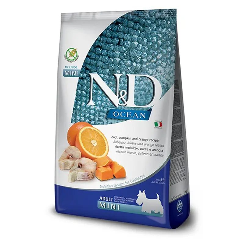 Farmina N&D Ocean Grain-Free Dry Dog Food - Cod, Spelt, Oats, & Orange, Mini Kibble - 5.5lb