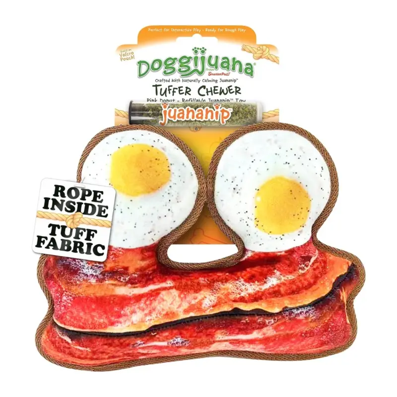 Doggijuana Tuffer Chewer Refillable Eggs and Bacon Dog Toy
