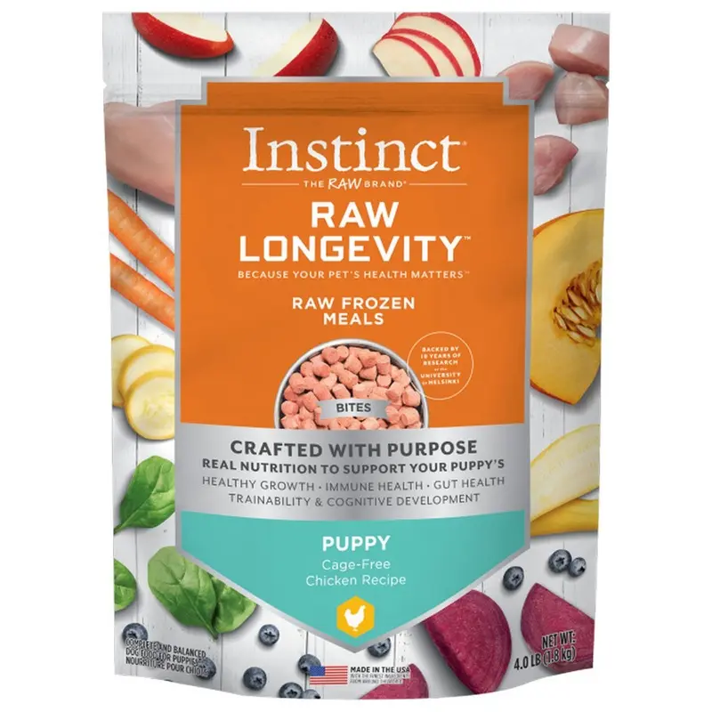 Instinct Raw Longevity Frozen Bites Puppy Raw Dog Food - Real Chicken - 4lb Bag