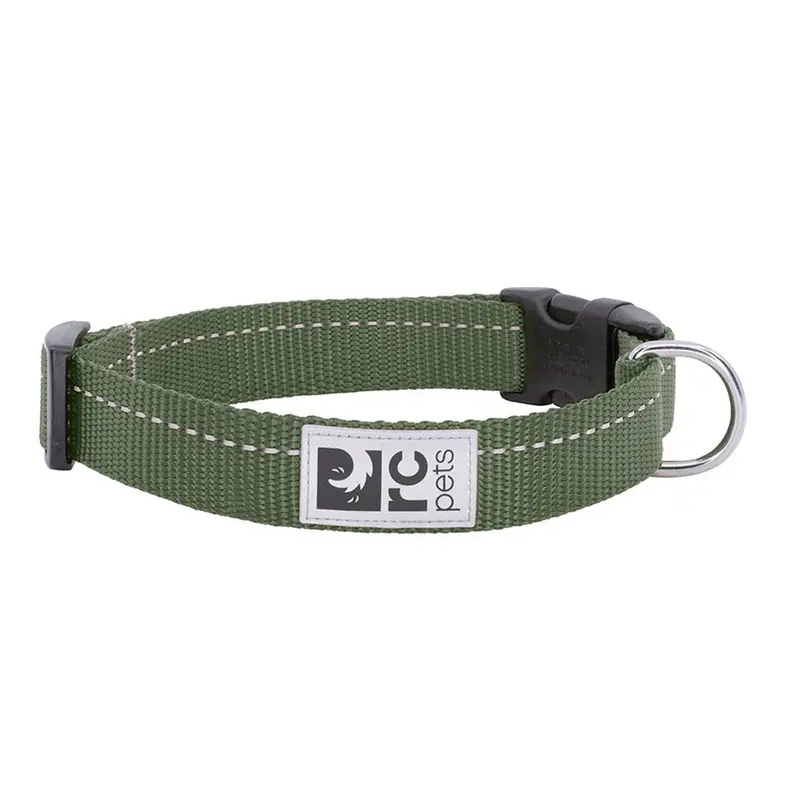 RC Pets Clip Dog Collar Dark Olive Large 1" Width 15"-25" Neck