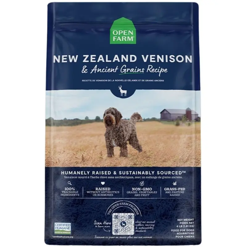 Open Farm Ancient Grains Dry Dog Food - New Zealand Venison & Ancient Grains - 22lb Bag