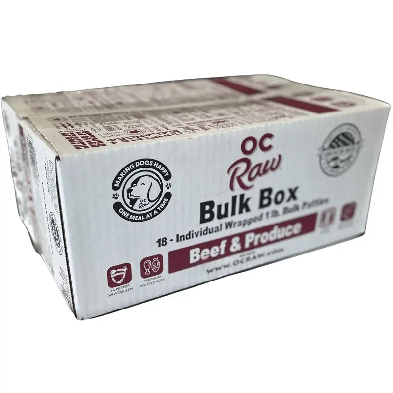 OC Raw Frozen Beef & Produce Dog Food 18lb Bulk Box