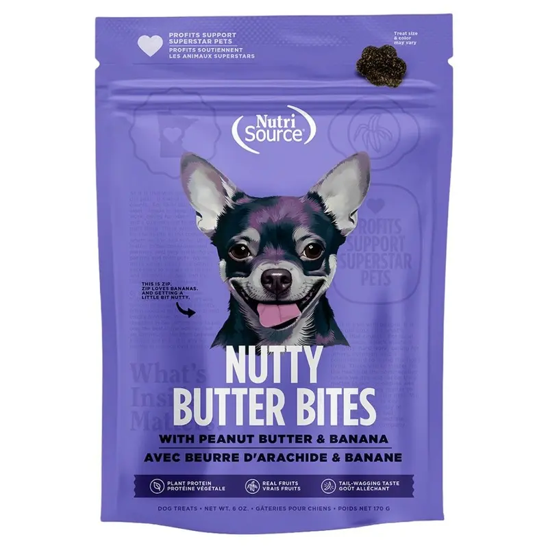 NutriSource Peanut Butter & Banana Nutty Butter Bites Dog Treats 6oz