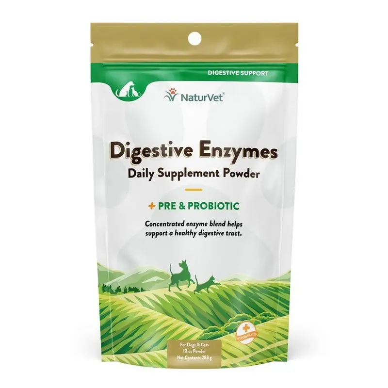 NaturVet Digestive Enzymes Supplement Powder with Prebiotics & Probiotics 10oz