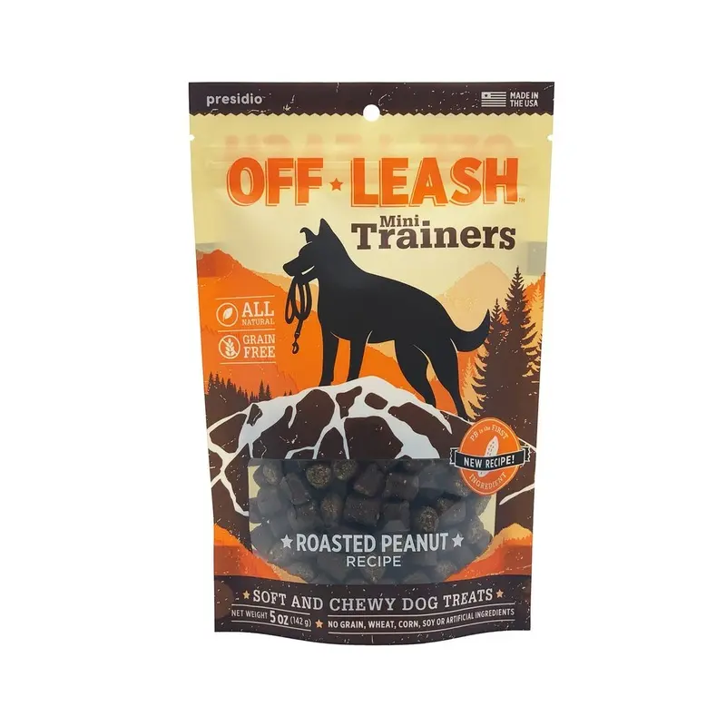 Presidio Natural Pet Off Leash Mini Trainers Roasted Peanut Recipe Dog Treats 5oz