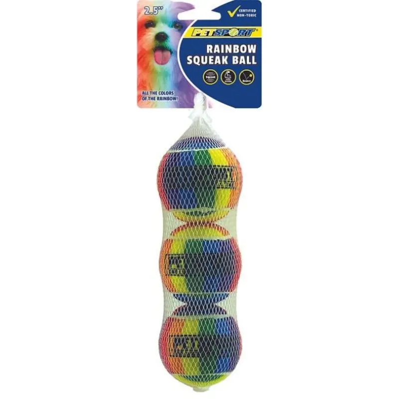 PetSport Rainbow Squeak Ball 2.5" 3-Pack Dog Toys