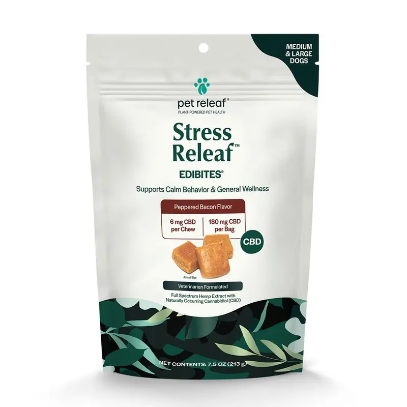 Pet Releaf Edibites Stress Relief Bacon Medium Large Breed 7.5oz